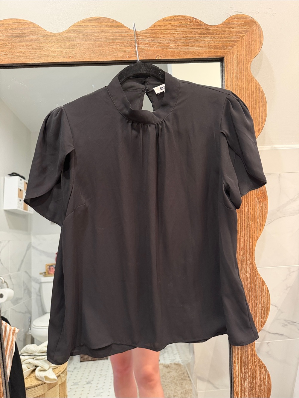 BB Dakota Black Short-Sleeve Mock Neck Blouse